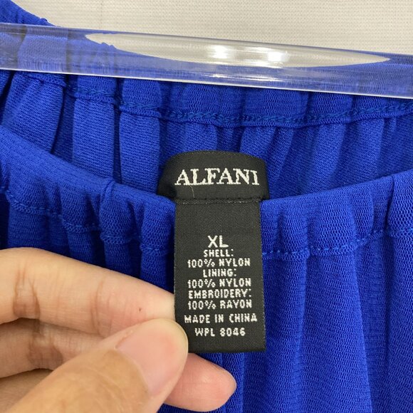 Alfani size XL Royal Blue White Embroidered Mesh Boho Artsy Blouse Festival - Picture 2 of 10